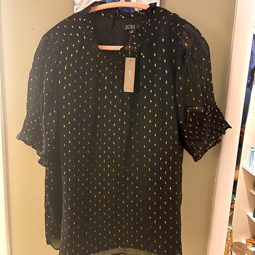 Jcrew new with tags, gold blouse with sheer sleeves. XL